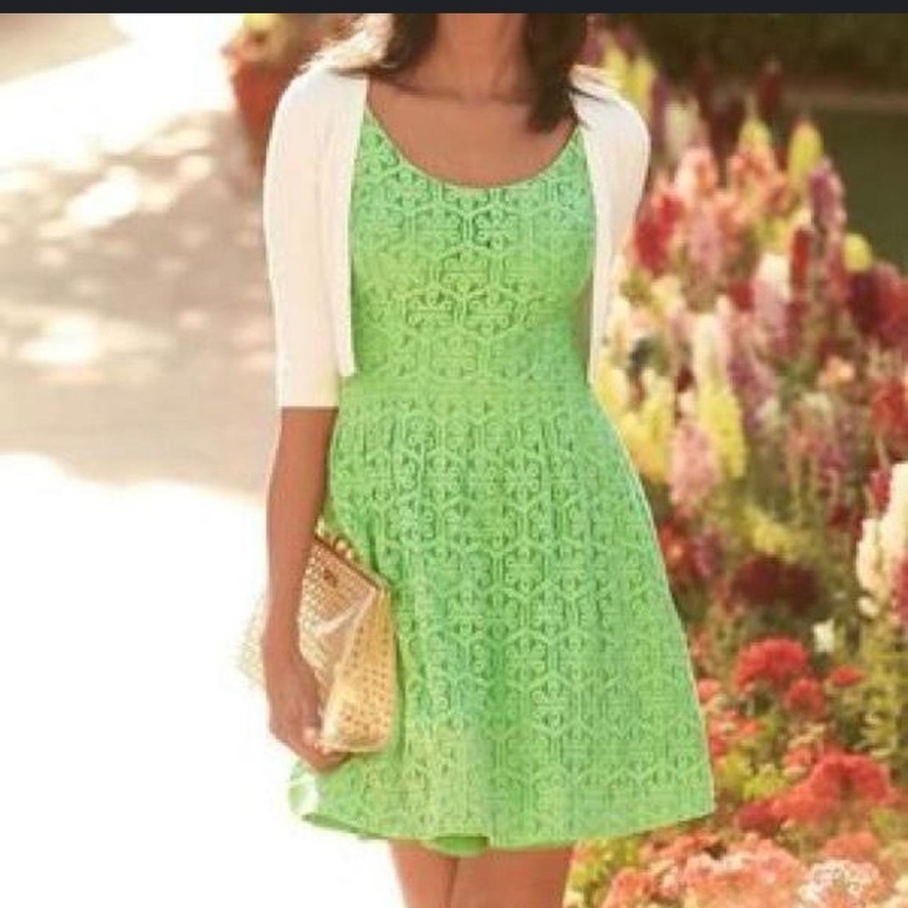Lilly Pulitzer Bright Green Lace Fit-and-Flare Dress